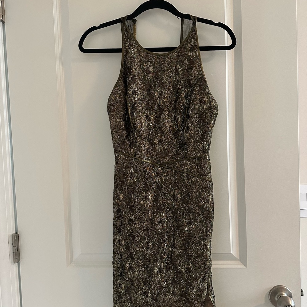BCBGMaxAzria Metallic Lace Midi Dress